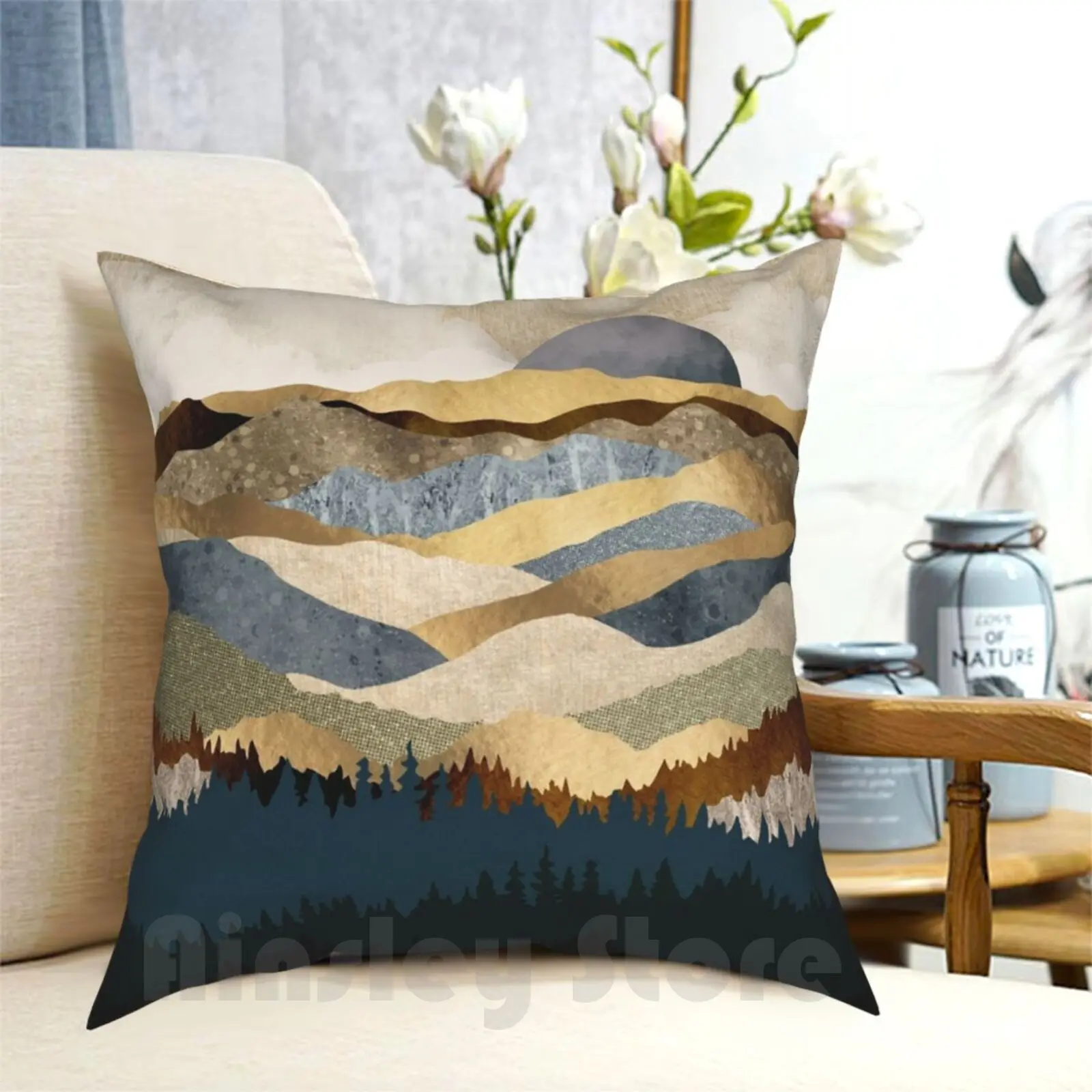 

Golden Vista Pillow Case Printed Home Soft Throw Pillow Gold Golden Vista Landscape Nature Hills Mountain Trees Forest