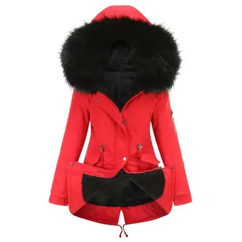 

E Womens Winter Coats for New Womans Long Cotton Casual Fur Hooded Jackets Warm Parkas Female Overcoat XL