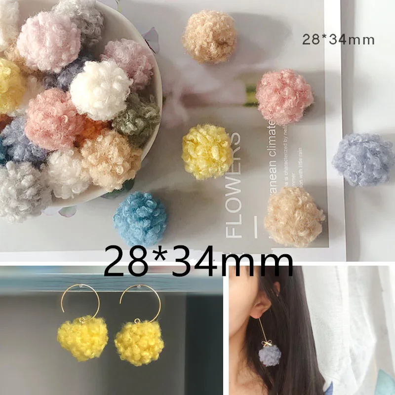 

Winter style 40pcs/lot 28*34mm color print Imitation lamb hair geometry rounds balls beads diy jewelry earring/garment accessory