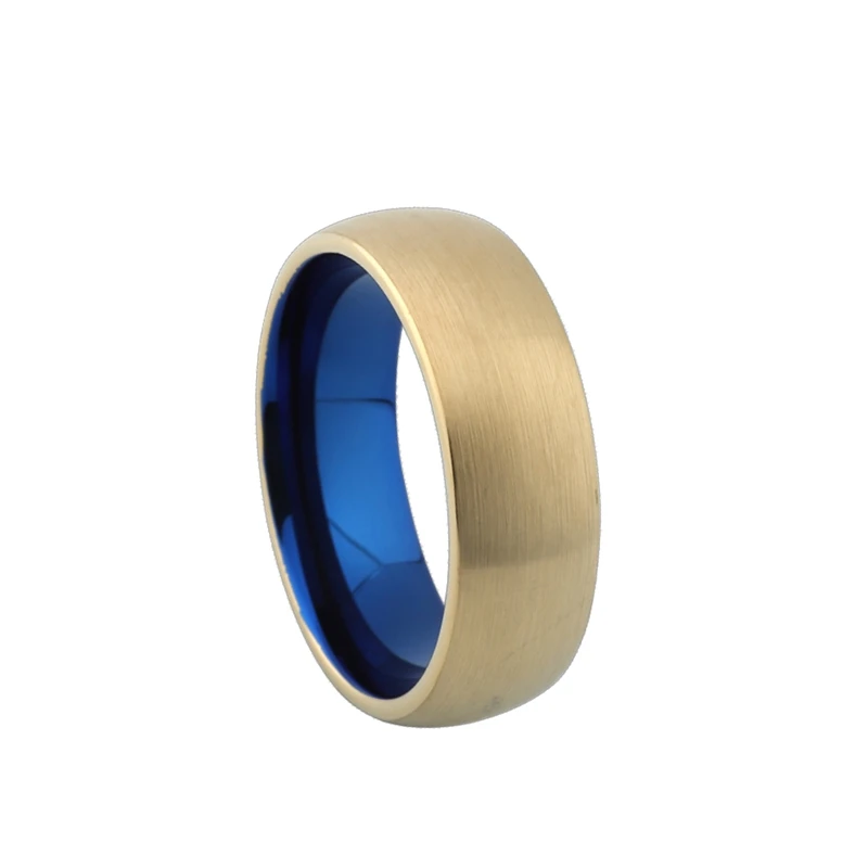 

8mm Fashion jewelry tungsten carbide mens ring Brushed gold color and blue tungsten ring
