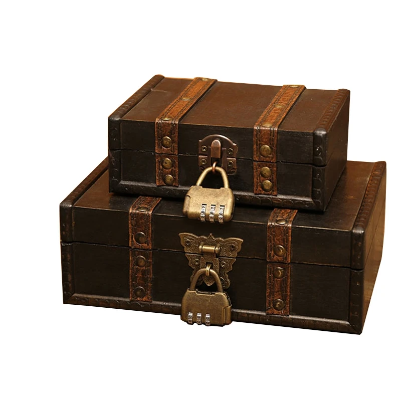 

Big Vintage Jewelry Box with Metal Lock for Gift & Retro Wood Casket Organizer Desktop Storage Box Finishing