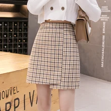 Твидовая клетчатая юбка осень зима женские корейские элегантные Jupe Femme облегающие брюки для женщин Карандаш Короткие мини-юбки