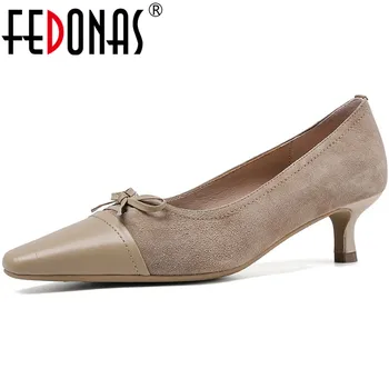 

FEDONAS Brand Butterfly Knot Women's Summer Shoes Sweet Square Toe Thin Heels Pumps Beautiful Wedding Working Shoes Woman Heels