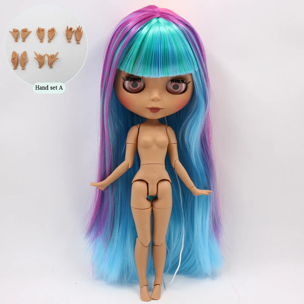 Ледяной обнаженный Blyth кукла No. BL7 цвет красочные радужные волосы черный матовый лицо суставное тело 1/6 bjd - Цвет: heiji mosha