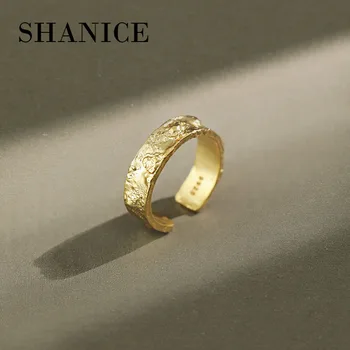 

SHANICE Men Gold Color Irregular Concave-convex Aluminum foil Simple Ring 925 Sterling Silver Open Ring For Women Anti-Allergy
