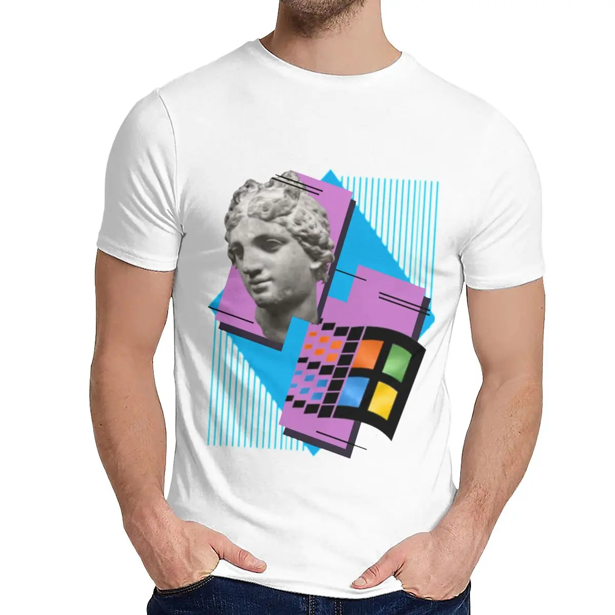Vaporwave Windows 95 1995 Ретро музыкальная футболка с круглым воротником для отдыха Аниме для мужчин хлопок размера плюс футболка - Цвет: Белый