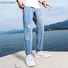 HENCHIRY 2020 Fashion Streetwear Top Men's Stretch Loose fit Jeans Men's Denim Pants Brand New Style Trousers HENCHIRY Menswears