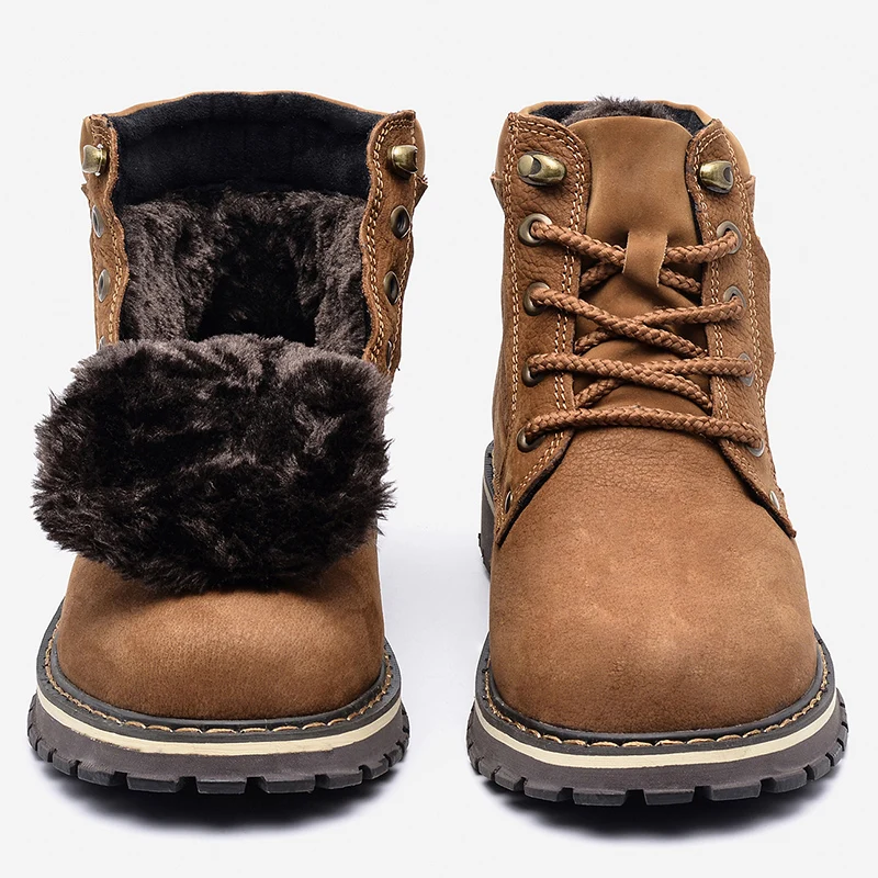 Кожаные мужские зимние ботинки с натуральным лицевым покрытием; размеры 38-50; Теплая мужская зимняя обувь ручной работы;#8988