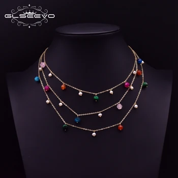 

GLSEEVO Fresh Water Pearl Natural Stone Multi Layer Cute Necklace For Girls Friendship Gifts Colorful Handmade Jewellery GN0218