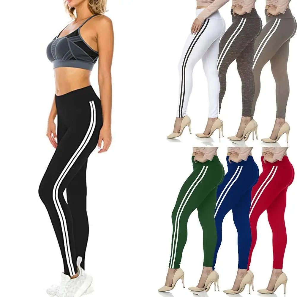 

Sexy Yoga leggings Slim Fit High Waist Push Up Lycra 7 color Double Layer Stripe Contrast Color Fitness Women's Sports Pants f3