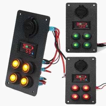 

LED Rocker Switch Panel DC12V 24V Carbon Grain Dual USB Charging Ports Switch Panel Universal For Car Boat Caravan Refitted