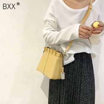 

[BXX] Women's Single Shoulder Crossbody Bag All-match Flap 2020 Summer Fashion Drawstring Bucket Bag Female Vintage Bags HF484
