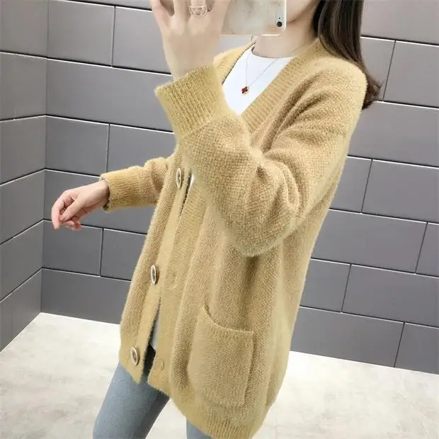 Blusas De Inverno Feminina, новинка 9270, зимний длинный вязаный кардиган с карманами, 66-1/F, 11 ряд, 5 полок