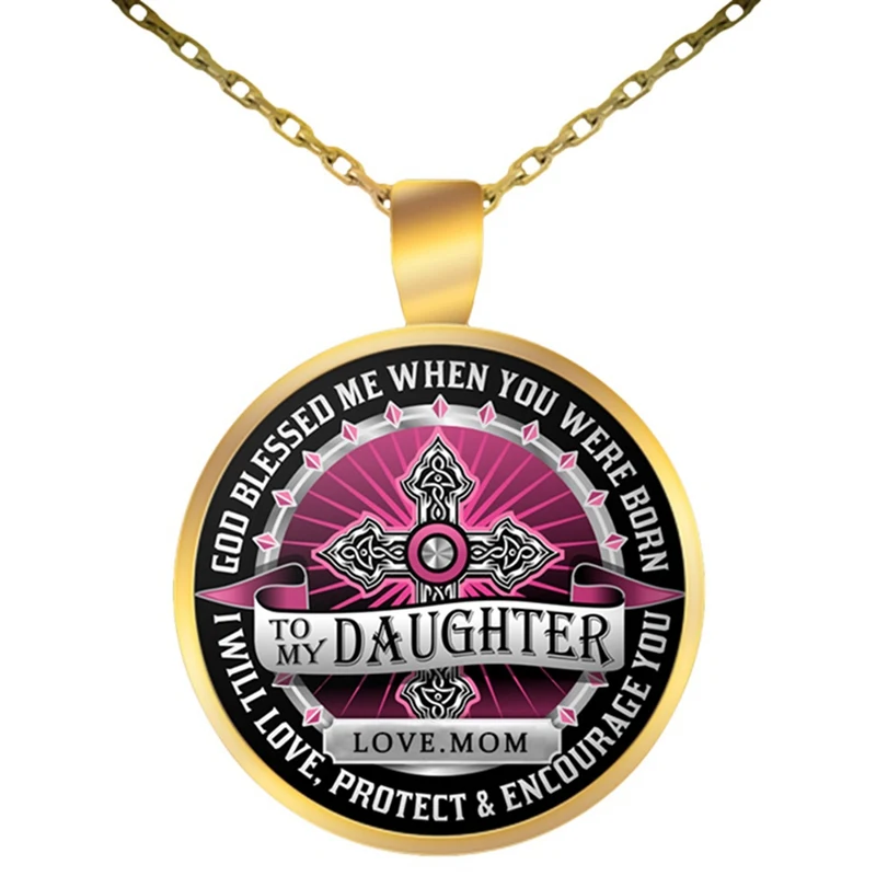 To My Beloved Daughter Time Glass Pendant Letter Cross Necklace Handmade Glass Jewelry Birthday Graduation Gift From Dad Mom