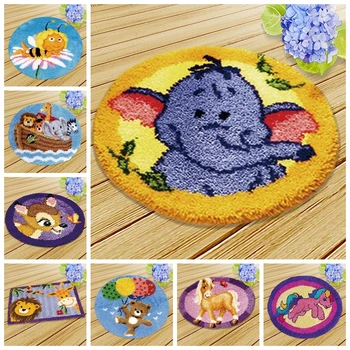 

Animals Needlework High Quality Cartoon Latch Hook Kits Mat Diy Knooppakket Smyrna Button Cushion Mat Klink Haak Kussen Bloem