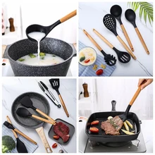 Набор кухонных принадлежностей из термостойкого силикона Heathy с антипригарным покрытием, набор кухонных принадлежностей из натурального дерева, набор кухонных принадлежностей