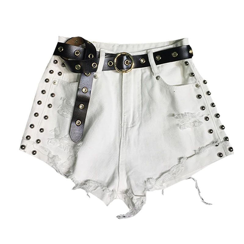 Асимметричные тяжелые Промышленные джинсовые шорты с заклепками женские летние