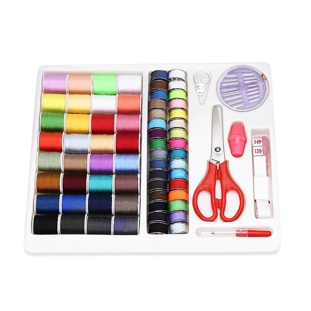 

New Practical Travel Sewing Kit with Scissor Tape Measure Thimble Thread Needle Storage Box 100Pcs Assorted Colors Sewing Spools