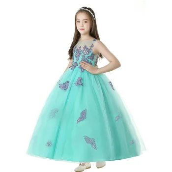 

2020 new fashion children's clothing Children's pompon princess light green fight purple stage performance dress