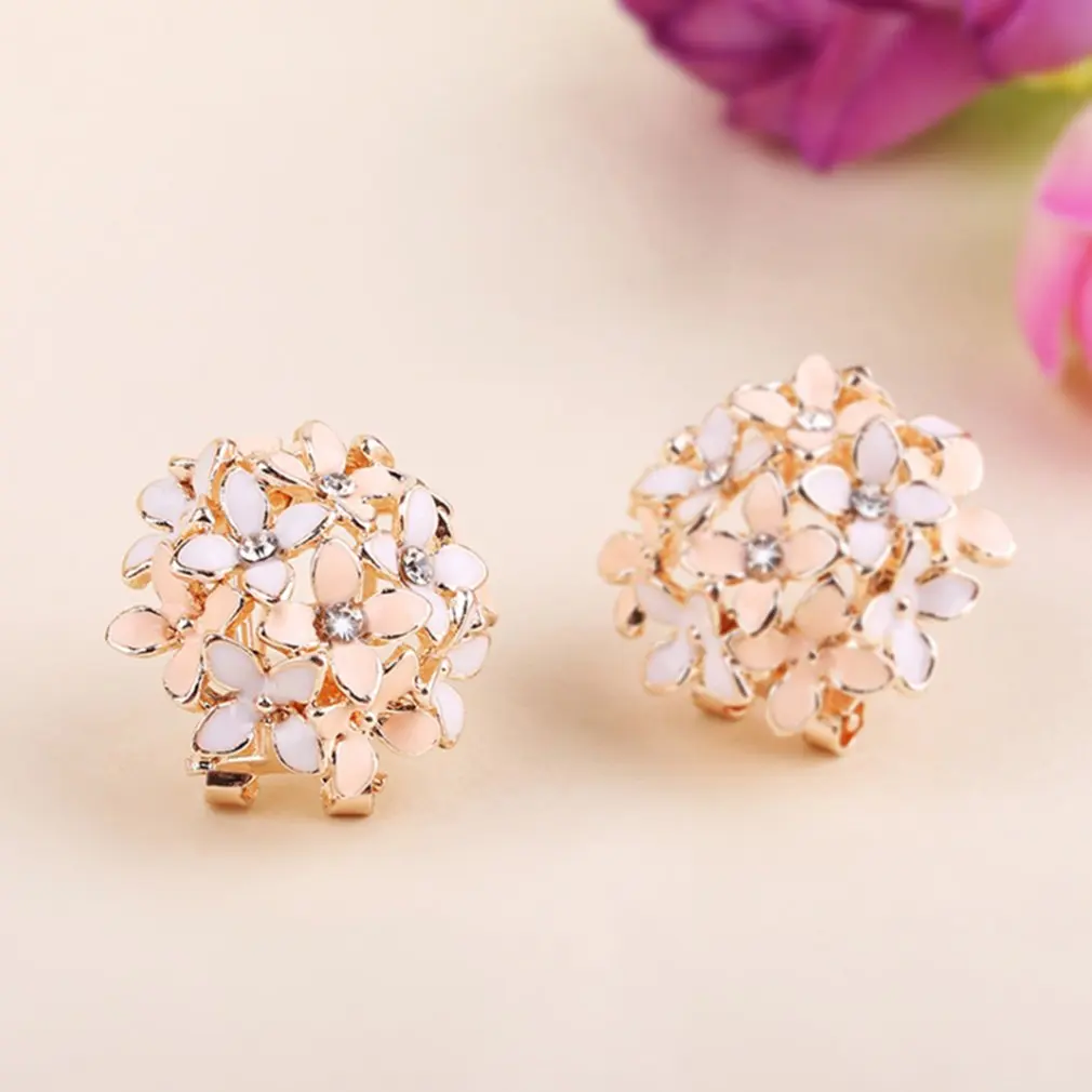 

Flower Earrings Sweet Two-color Colorful Earrings With Diamonds Oil Earrings Ear Clips
