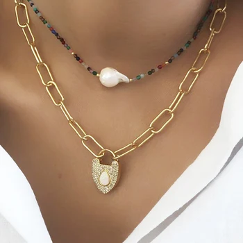 

2020 Novelty Creative Design Lock Shape Pendant Necklace Curb Cuban Chain Accessories Women Gifts Punk Statement Chunky Jewelry