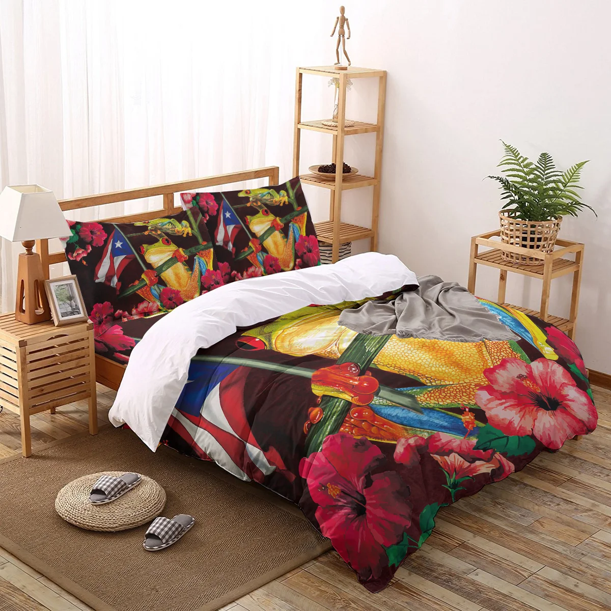 Juego de ropa de cama de moda con diseño de árbol hibisco, funda de edredón con bandera de Puerto Rico, funda de almohada sábana plana, textil para el hogar|Juegos de ropa