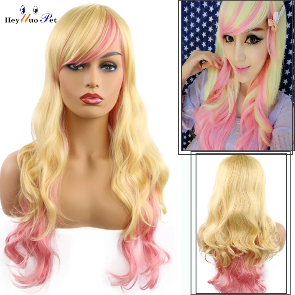 

Cosplay wig Lolita rainbow colorful gradient Synthetic Wigs with Bangs For Women Long Hair Wigs Fake Hair Fashion party 1
