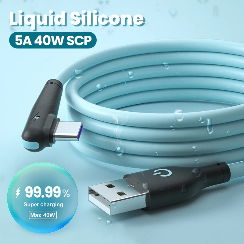 Soft Silicone USB C Cable 90 Degree Fast Charger 5A Type for Huawei Mate 40 Xiaomi POCO X3 Mobile Phone USB-C Cord | Мобильные