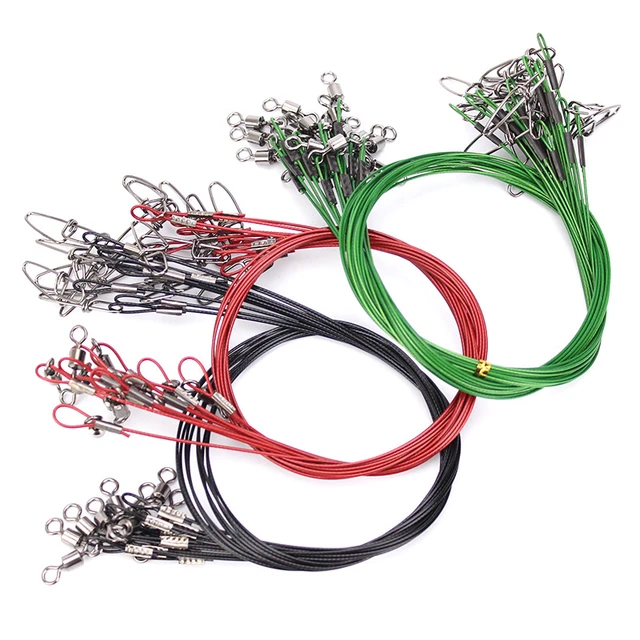 5pcs/lot 50cm Anti-bite Fishing Line Steel Wire Leader With Swivel Fishing  Accessory Black/Green