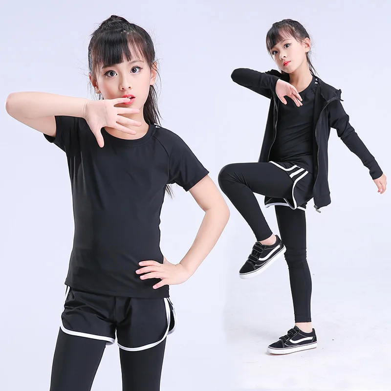 

Yoga Clothes Girls Dance Sports Fitness Summer Short Sleeve Body Quick Drying Clothes Less Children Gymnastic Badminton Clothing