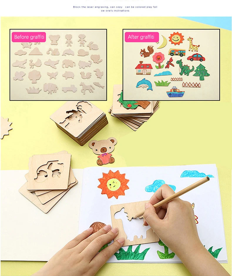 60Pcs Board School Paint Tools Educational Coloring Book Paint Learning Coloring Board Drawing Noard Wooden Drawing toy