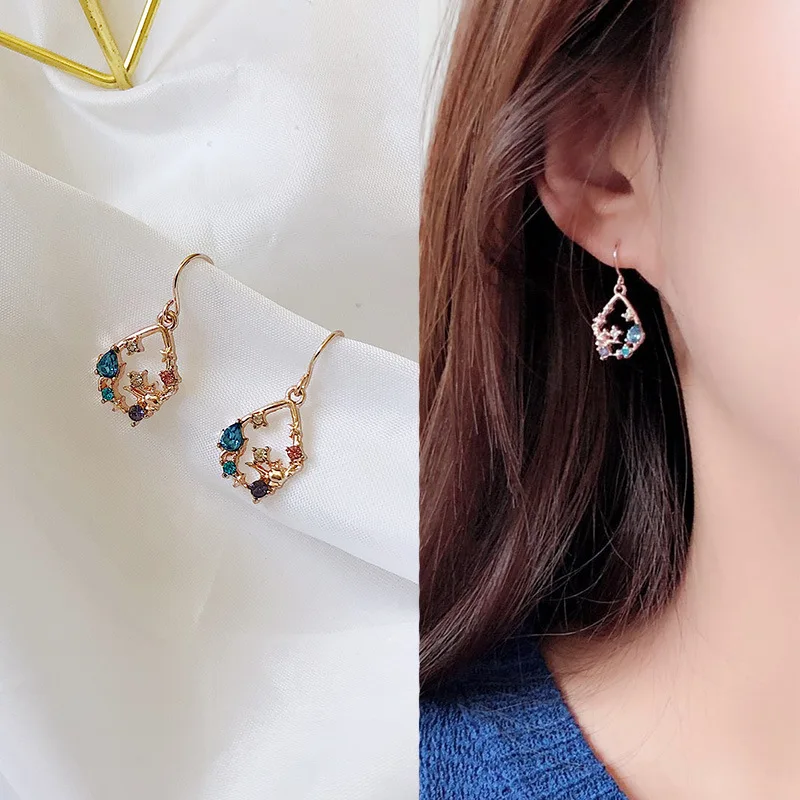 

Aretes de mujer modernos 2018 new design water drops color zircon earrings jewelry generous minimalist Korean earrings for women