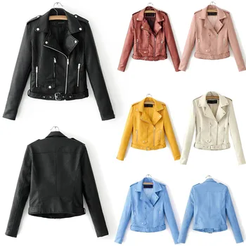 

Ladies jacket Women Ladies Lapel Motor Jacket Coat Zip Biker Short Punk Cropped Tops K1022