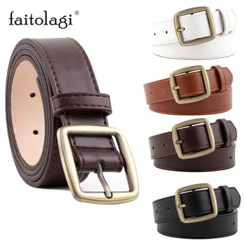 

Designer Leather Strap Belt For Women Black White Ladies Dress Waist Belt With Metal Buckle Wild Female Jeans Pants Waistband