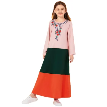 

Kids Girls Long Dress Muslim Abaya Dubai Kaftan Children Islamic Jilbab Flower Embroidery Burqa Maxi Cocktail Robe Gown Ramadan