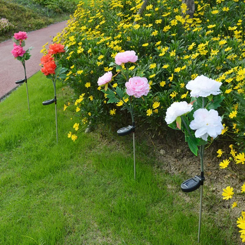 Cheap Chance of  Artificial Peony Flower Light Landscape Pathway Lamp for Outdoor Party Decoration 3 LED Solar Power