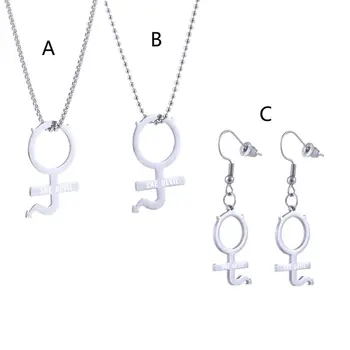 

Stainless Steel Internet Girl She Devil Female Symbol Gothic Streetwear Pendant Necklace Earrrings Women Jewerly Set