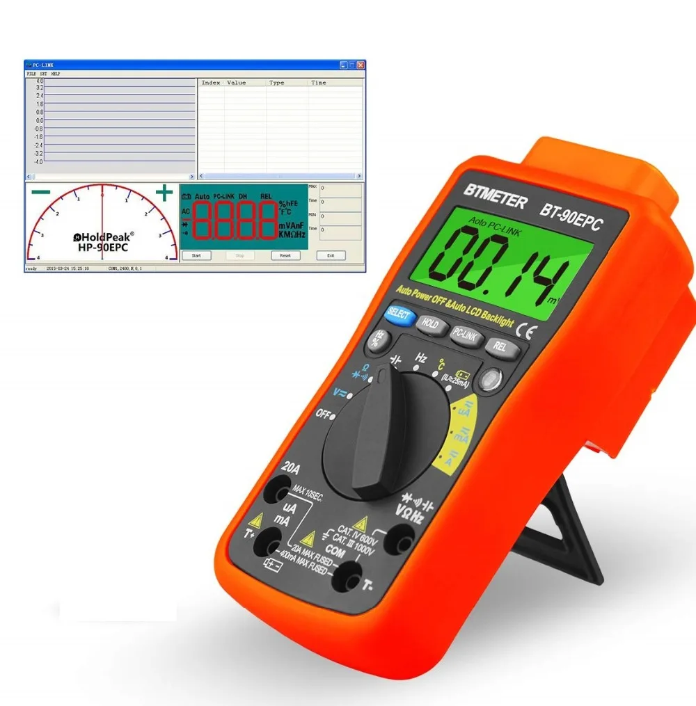 BT-90EPC Digital Multimeter Auto Range 4000 Counts AC/DC Voltage Meter Tester for Resistance Capcitance Frequency USB