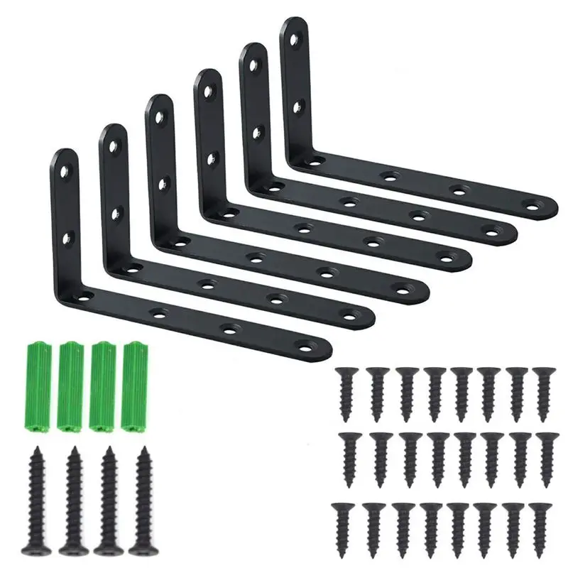 6pcs Shelf Brackets Thicken Iron L-Shaped Right Angle Corner Brace for Wall Hanging Furniture Connector Industrial Decorative wi