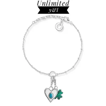 

Love Heart Green Clover Charm Bracelets 925 Sterling Silver Blue Green Stone Good Luck Bangle Jewelry for Women Men Accessories