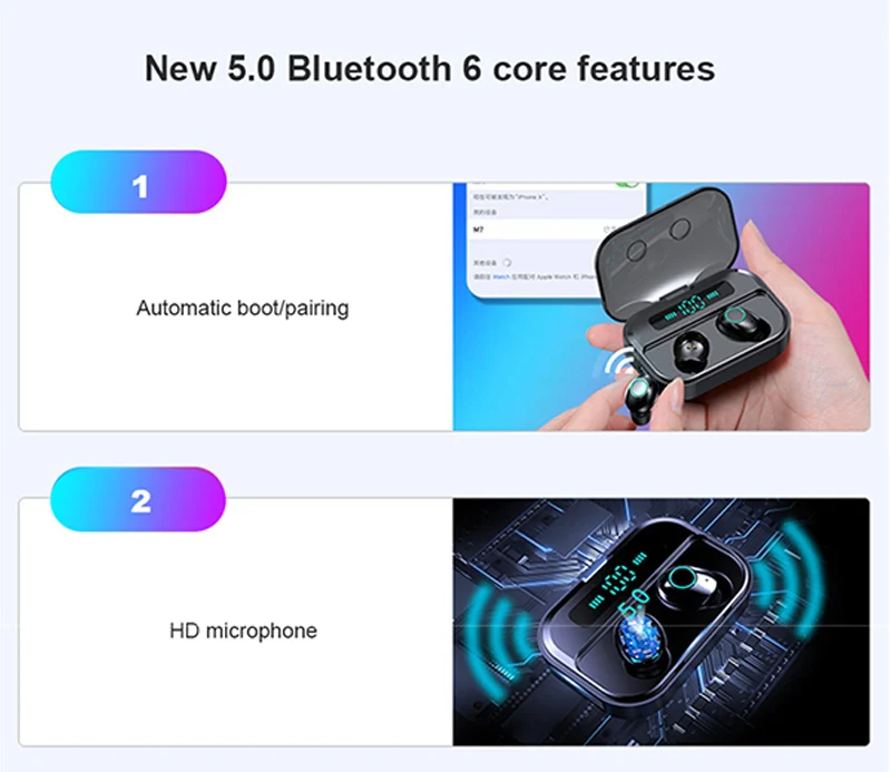 Беспроводные Bluetooth наушники для iPhone M7 X7 TWS, настоящие беспроводные наушники, водонепроницаемые наушники с креплением на 3600 мАч, гарнитура с внешним аккумулятором