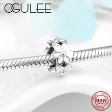 Модные женские бусы из стерлингового серебра 925 пробы, цвета сливы, белая эмалированная бусина, для изготовления ювелирных изделий, подходят к оригинальному браслету Pandora Charms