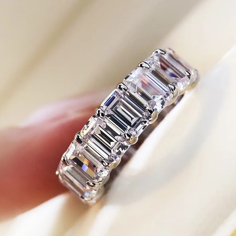 

Women's 925 Sterling Silver Emerald Cut Diamond Ring Moissanite Index Finger Gemstone Ring Engagement Wedding Gift Jewelry