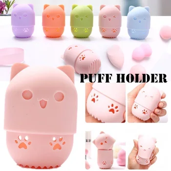 

Kitten Beauty Powder Puff Blender Holder Sponge Makeup Egg Drying Case Portable Soft Silicone Cosmetic Blender Sponge Box Holder