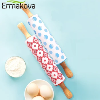 

ERMAKOVA Silicone Rolling Pin with Wooden Handle Dough Roller Dough Pizza Pastry Pie Pasta and Cookies Baking Tools