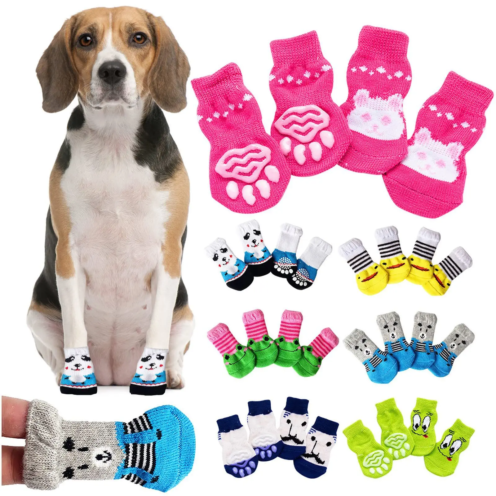 

4Pcs Cute Pet Dog Socks with Print Anti-Slip Cats Puppy Shoes Paw Protector Products for Small Breeds Spitz York Dogs Chihuahua