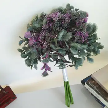 

46cm 8pc Artificial Personality Purple Fan Leaf Bunch Silk Cloth Wedding Bouquet Flower Arrangement Vase Home Party Decor Plants