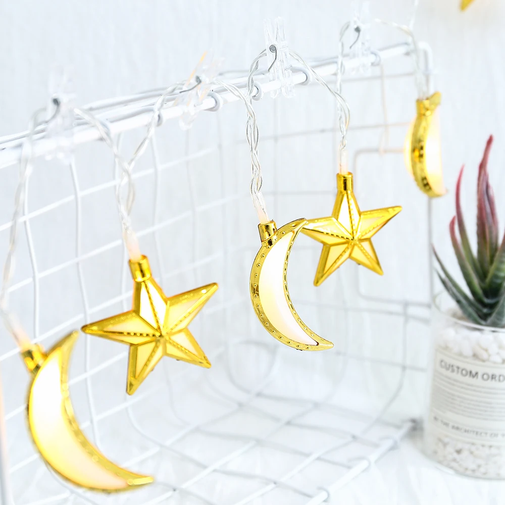 

2020 NEW Pentagram Moon Lamp LED Eid Mubarak Decorative String Lights Ramadan Kareem Decoration Muslim Islam Party Supplies
