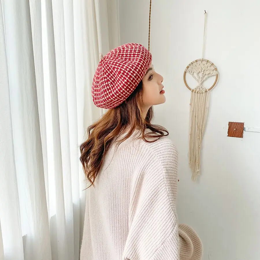 Winter Autumn Beret Hats Women Colorful Color Wool Berets Female Bonnet Cap Winter Warm Thicken Hat For Girls