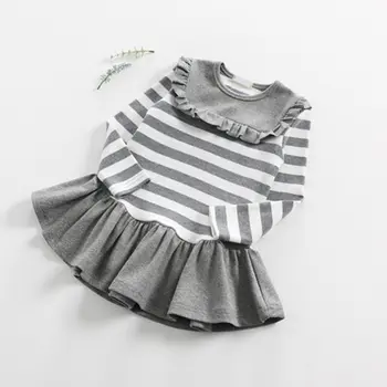 

Baby Girl's Children's Dress Skirt Striped Round Collar Girl's Ear Neckline Dress